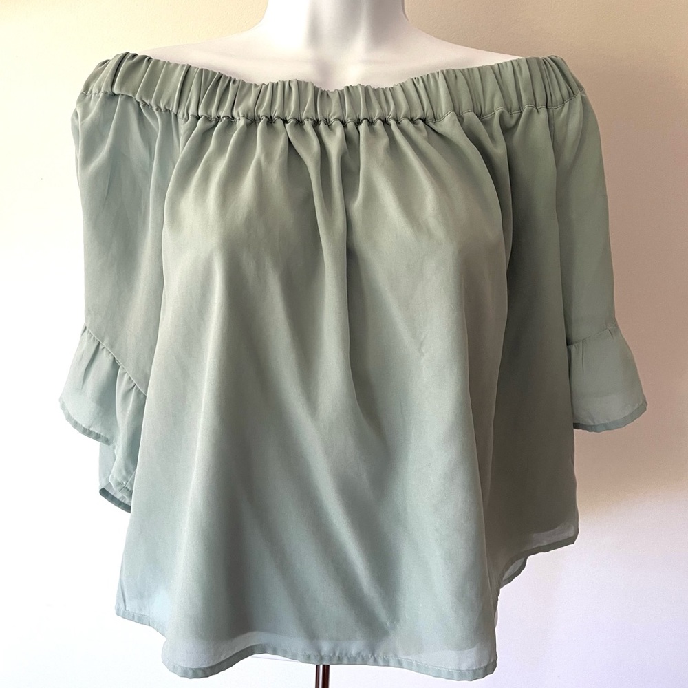 Express Off Shoulder Size M Green Top Blouse